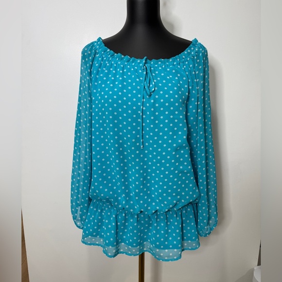 Ann Taylor Tops - Ann Taylor Teal Polka Dot Blouse